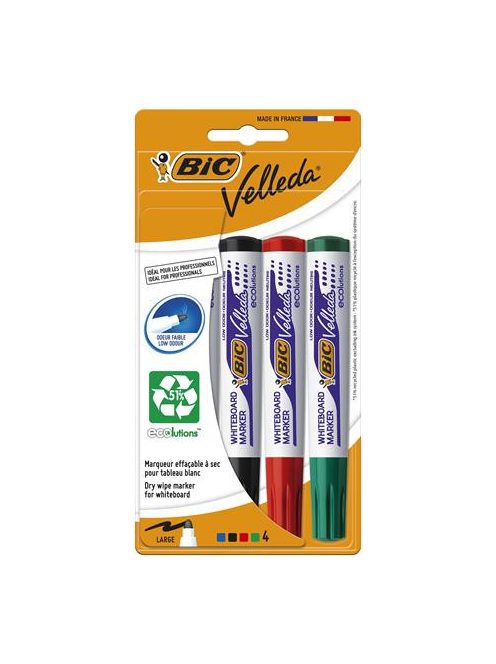BIC Flipchart- és táblamarker készlet, 1,4 mm, kúpos, BIC" Velleda ecolutions", 4 különböző szín