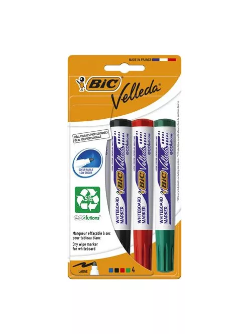 BIC Flipchart- és táblamarker készlet, 1,4 mm, kúpos, BIC" Velleda ecolutions", 4 különböző szín