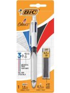 BIC Golyóstoll, háromszínű, nyomósirónnal egyben, BIC "4 Colours" + grafitbél