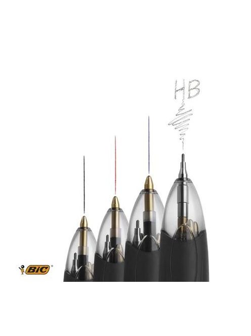 BIC Golyóstoll, háromszínű, nyomósirónnal egyben, BIC "4 Colours" + grafitbél