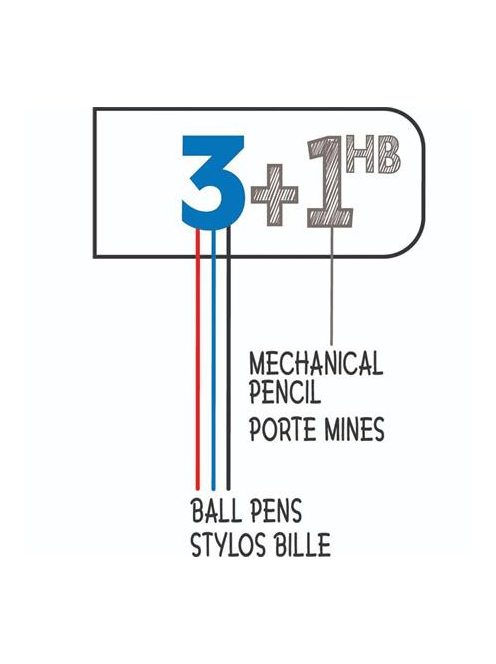 BIC Golyóstoll, háromszínű, nyomósirónnal egyben, BIC "4 Colours" + grafitbél