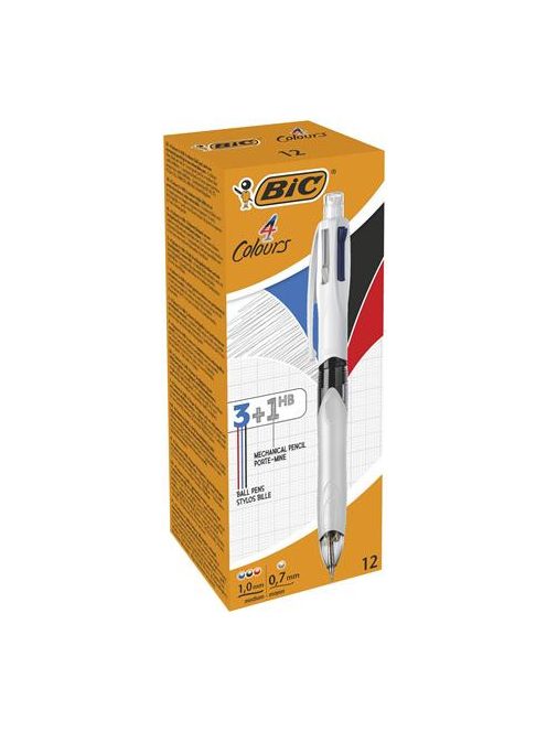 BIC Golyóstoll, háromszínű, nyomósirónnal egyben, BIC "4 Colours"