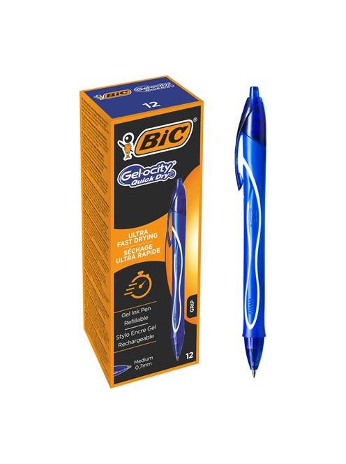 BIC Zseléstoll, 0,3 mm, nyomógombos, BIC "Gel-ocity Quick Dry", kék