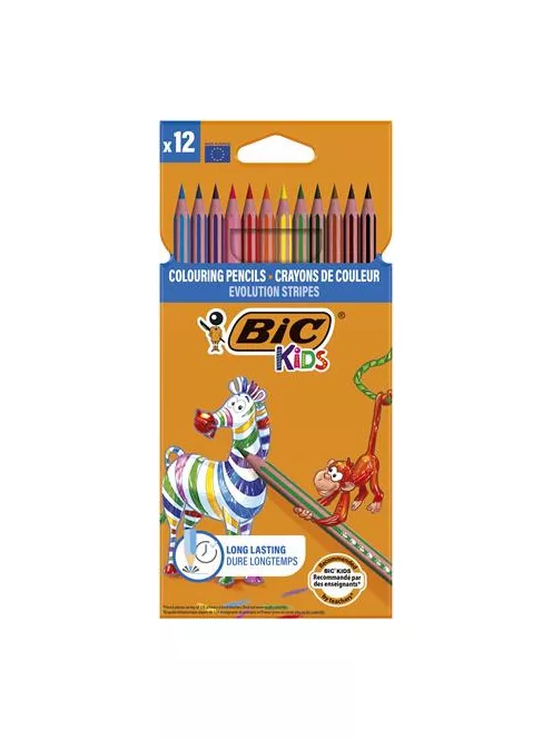 BIC Színes ceruza készlet, BIC KIDS "Evolution Stripes", 12 különböző szín