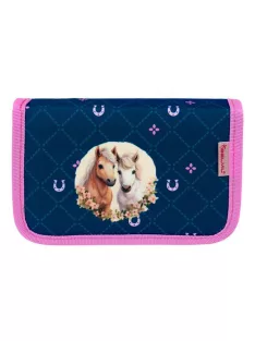   BELMIL Tolltartó, klapnis, cipzáras, BELMIL "Meet your Horses", kék-rózsaszín, lovak