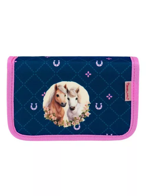 BELMIL Tolltartó, klapnis, cipzáras, BELMIL "Meet your Horses", kék-rózsaszín, lovak