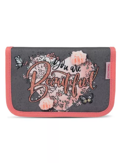 BELMIL Tolltartó, klapnis, cipzáras, BELMIL "Bloomy Blossom", szürke-rózsaszín, szív