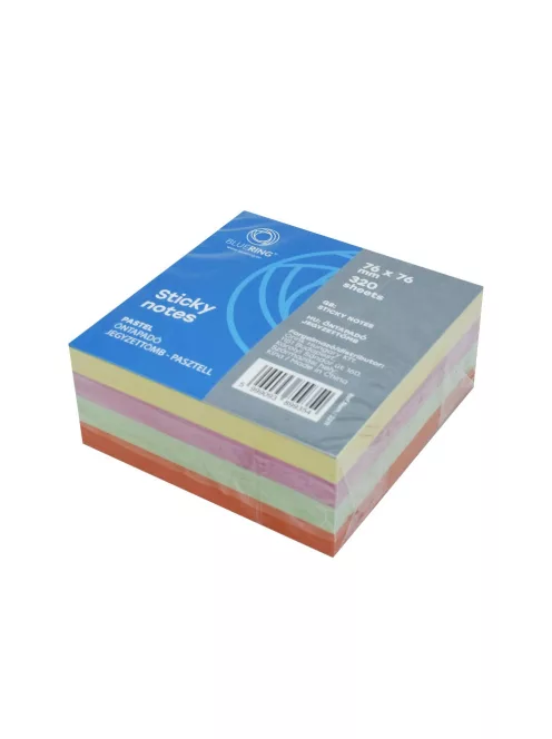 Jegyzettömb öntapadó, 75x75mm, 320lap, Bluering® , pasztell