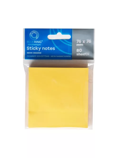 Jegyzettömb öntapadó, 76x76mm, 80lap, Bluering® , neon narancs