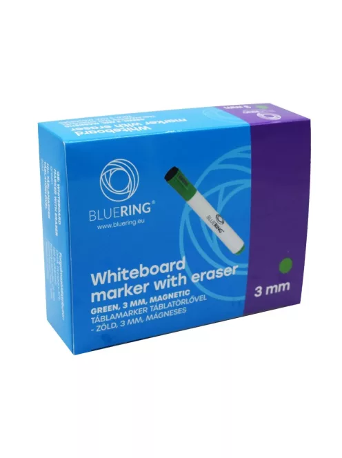 Táblamarker 3mm, mágneses, táblatörlővel multifunkciós Bluering® zöld