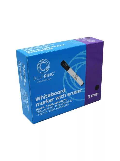 Táblamarker 3mm, mágneses, táblatörlővel multifunkciós Bluering® fekete