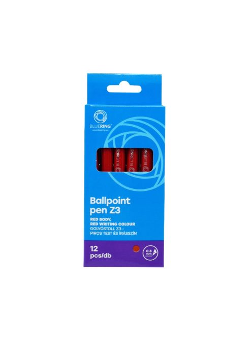 Golyóstoll 0,8mm, nyomógombos műanyag piros test, Bluering® Z3, írásszín piros