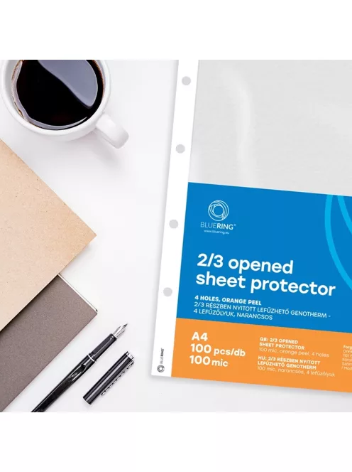 Genotherm lefűzhető, A4, 100 micron narancsos belül 2/3 részben nyitott 4 lyukú Bluering® 100 db/csomag,
