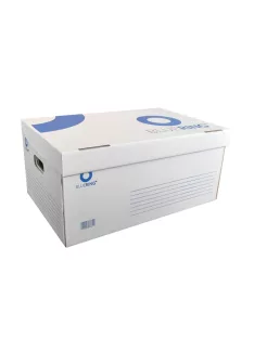   Archiváló konténer karton doboz fedeles 54x36x25cm, felfelé nyíló tetővel Bluering® fehér-kék