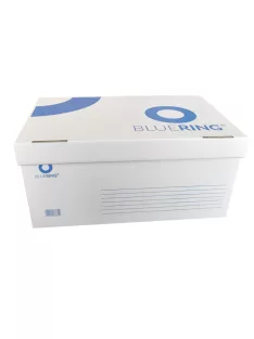   Archiváló konténer karton doboz fedeles 54x36x25cm, felfelé nyíló tetővel Bluering® fehér-kék