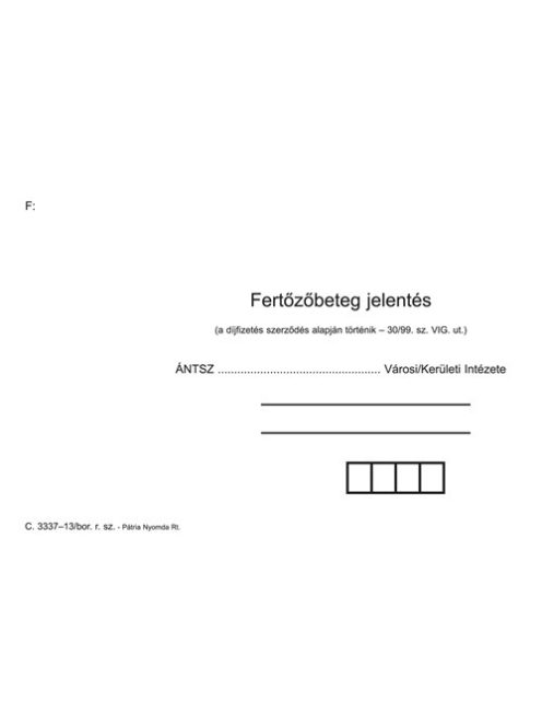 Pátria Nyomtatvány Fertőzőbeteg jelentés boríték C/6
