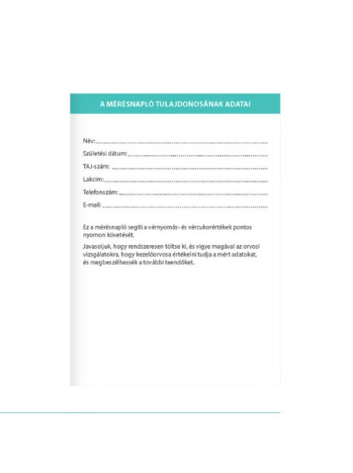Pátria Nyomtatvány Mérésnapló napi vérnyomás- és vércukorértékek rögzítéséhez 115x160 mm