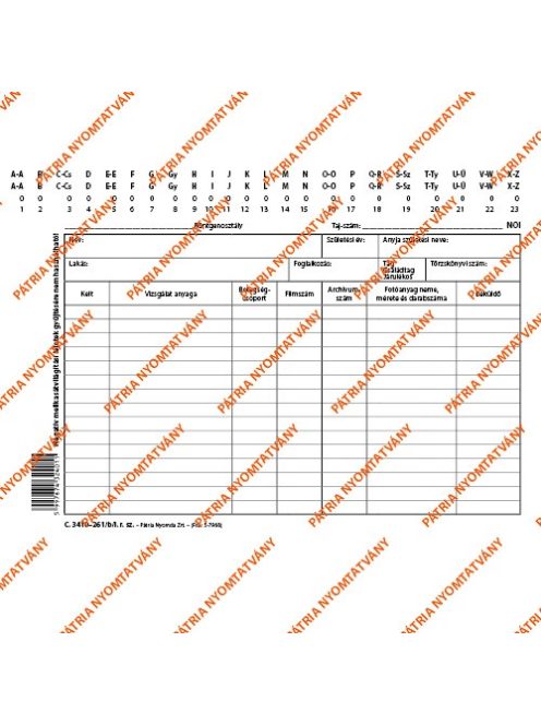 Pátria Nyomtatvány Röntgenvizsgálati boríték (nő) tasak 230x170 mm