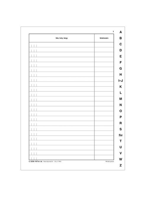 Pátria Nyomtatvány Név, hely, tárgymutató 100 lapos könyv A/4 álló