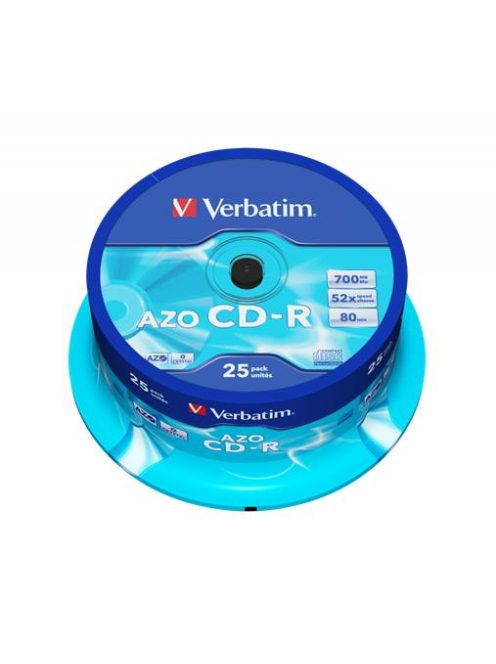 VERBATIM CD-R lemez, Crystal bevonat, AZO, 700MB, 52x, 25 db, hengeren VERBATIM "DataLife Plus"