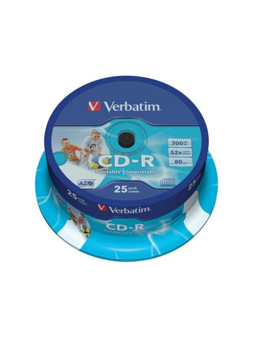 VERBATIM CD-R lemez, nyomtatható, matt, ID, AZO, 700MB, 52x, 25 db, hengeren, VERBATIM