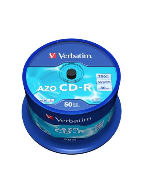 VERBATIM CD-R lemez, Crystal bevonat, AZO, 700MB, 52x, 50 db, hengeren VERBATIM "DataLife Plus"