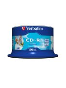 VERBATIM CD-R lemez, nyomtatható, matt, no-ID, AZO, 700MB, 52x, 50 db, hengeren, VERBATIM