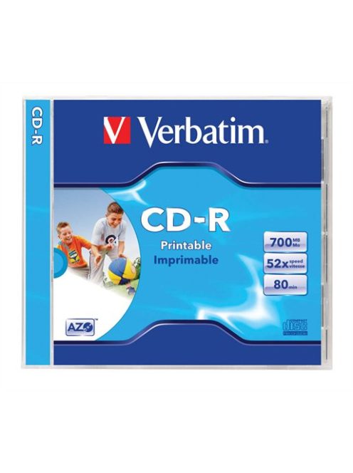 VERBATIM CD-R lemez, nyomtatható, matt, ID, AZO, 700MB, 52x, 1 db, normál tok, VERBATIM