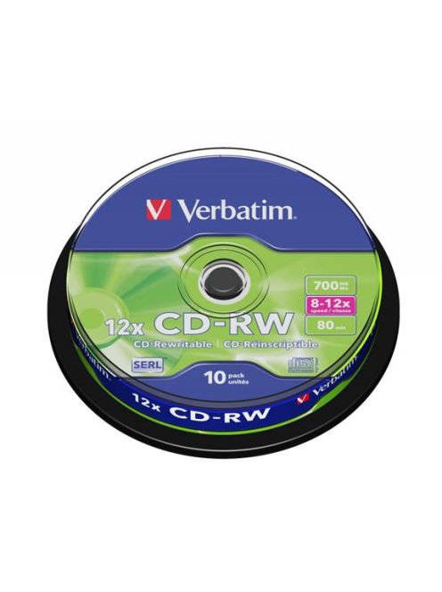 VERBATIM CD-RW lemez, újraírható, SERL, 700MB, 8-10x, 10 db, hengeren VERBATIM