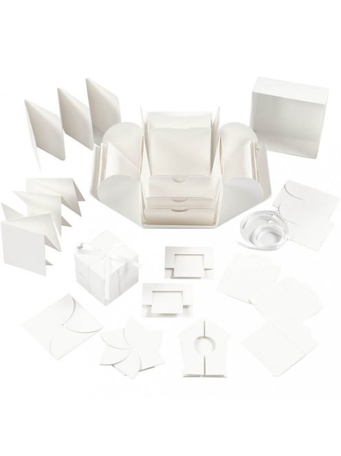 Meglepetés ajándékdoboz (explosion box), 7x7x7 cm + 12x12x12 cm, fehér