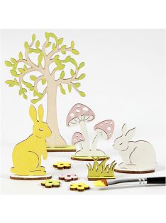   Húsvéti fa dekoráció készítő kreatív szett, 15x17cm, nyuszi fával és gombával
