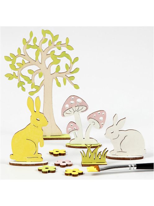 Húsvéti fa dekoráció készítő kreatív szett, 15x17cm, nyuszi fával és gombával
