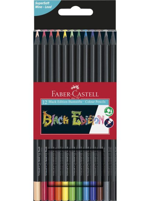 Színes ceruzakészlet 12 db-os, Faber-Castell, BLACK EDITION fekete-, háromszög test