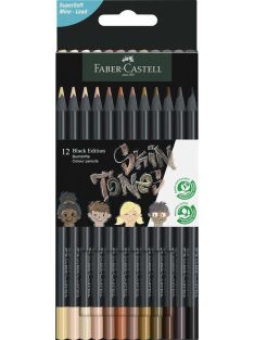   Színes ceruzakészlet 12 db-os, Faber-Castell, "test színek", Black Edition fekete-, háromszög test