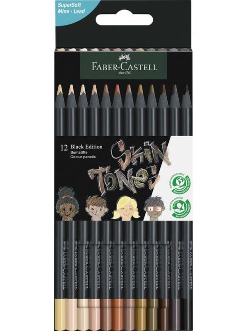 Színes ceruzakészlet 12 db-os, Faber-Castell, "test színek", Black Edition fekete-, háromszög test