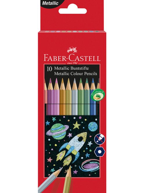 Színes ceruzakészlet 10 db-os, Faber-Castell, metál, hatszög test