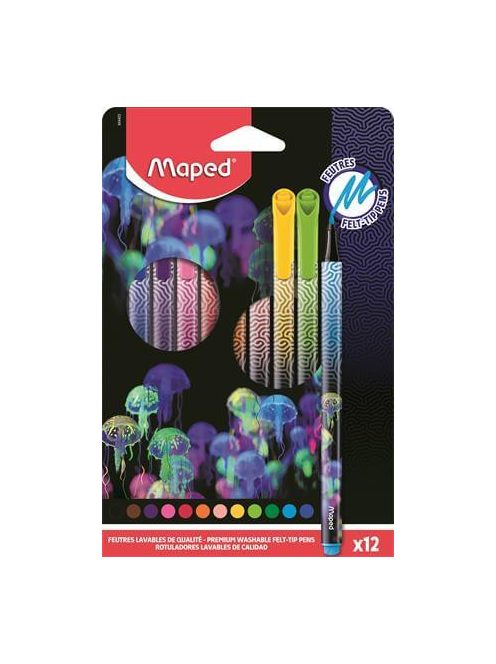 Filctoll készlet 12 db-os, 0,8 mm, kimosható, Maped Deepsea Paradise