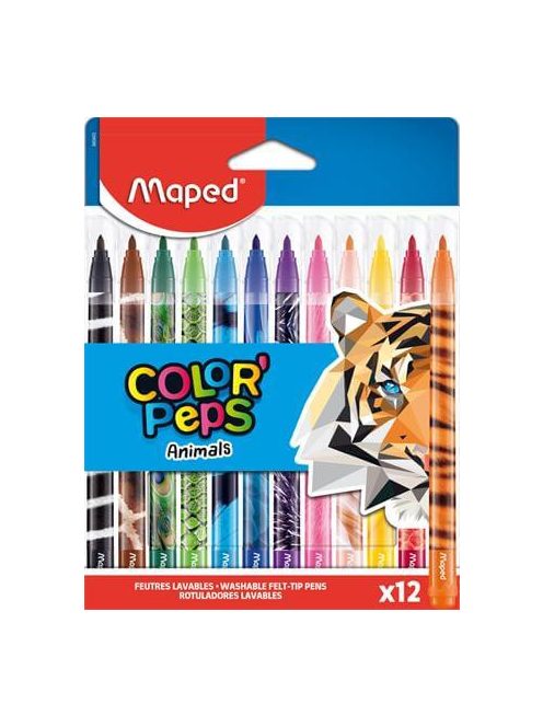 Filctoll készlet 12 db-os, 2,8 mm, kimosható, Maped Color Peps Animals