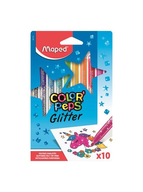 Filctoll készlet 10 db-os, 2,8 mm, kimosható, Maped Color Peps Glitter, csillámos