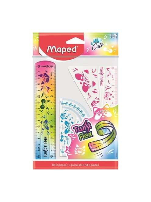 Vonalzókészlet, műanyag, törhetetlen, 3 db-os, Maped Mini Cute Twist'n Flex