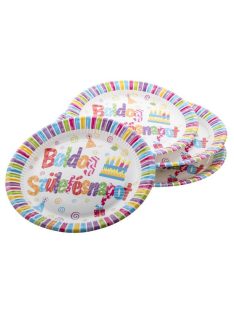   Boldog születésnapot papír tányér, 23cm-es, 6 db/csomag, vidám színek