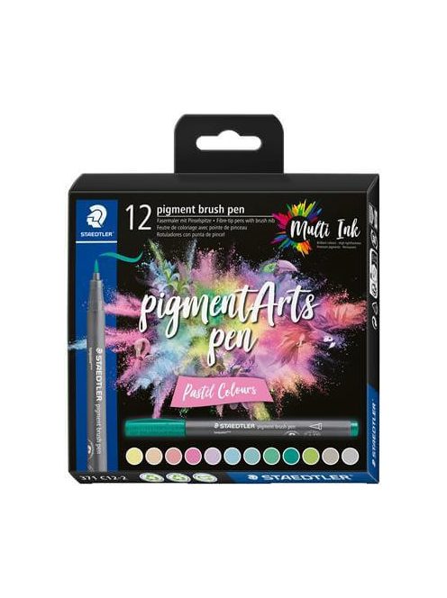 Filctoll készlet, 12 db-os, ecsetvégű, Staedtler Pigment brush 371, pasztell színek