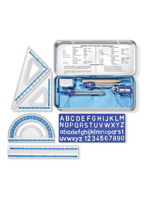 Matematikai készlet, fém dobozban, 10 darabos, vonalzóval, körzővel és kiegészítőkkel, Staedtler 55710