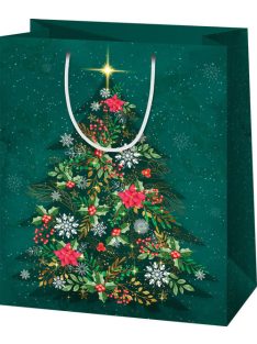   Karácsonyi ajándéktáska 14x11x6cm, kicsi, zöld, fenyőfa