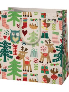   Karácsonyi ajándéktáska 23x18x10cm, közepes, green, karácsonyi állatok