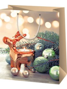   Karácsonyi ajándéktáska 23x18x10cm, közepes, rénszarvas gömbökkel