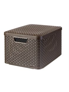   CURVER Rattan hatású kosár tetővel, 30l, sötétbarna, CURVER "Style L"