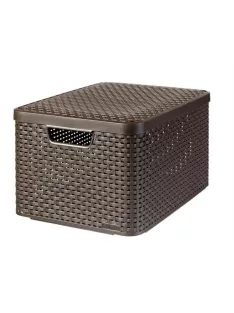   CURVER Rattan hatású kosár tetővel, 30l, sötétbarna, CURVER "Style L"