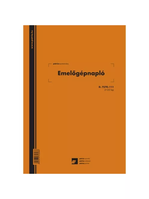 Pátria Nyomtatvány Emelőgépnapló 2+25 lapos A/4 álló