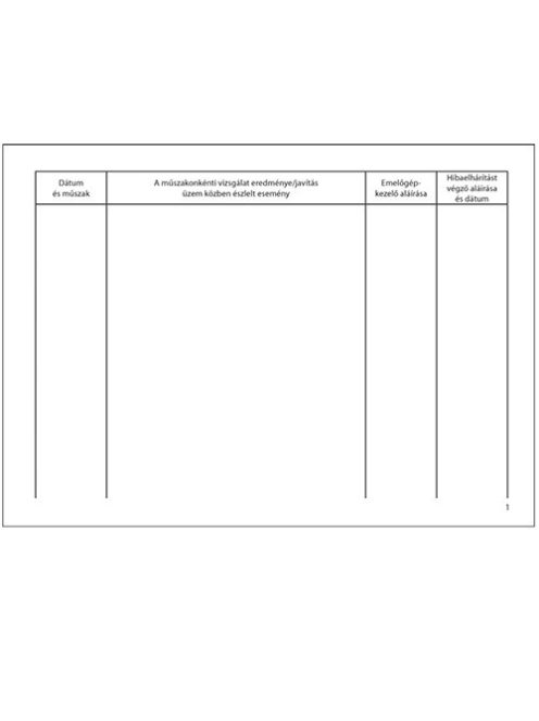 Pátria Nyomtatvány Emelőgépnapló 24 lapos A/5 fekvő